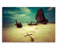 120x80cm Wandbild Thailand Strand Fels Boote Wolken