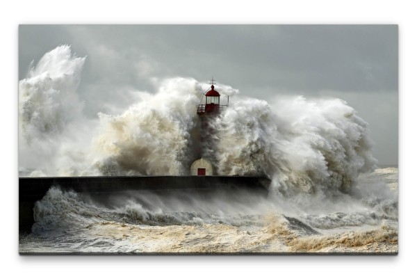 Bilder XXL Leuchtturm in der wilden See Wandbild auf Leinwand