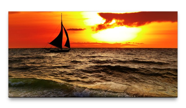 Bilder XXL Segelboot im Sonnenuntergang 50x100cm Wandbild auf Leinwand