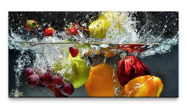 Bilder XXL Obst im Wasser 50x100cm Wandbild auf Leinwand