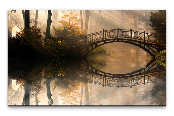 Bilder XXL Fluss mit alter Brücke Wandbild auf Leinwand