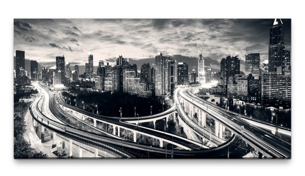 Bilder XXL Shanghai Skyline 50x100cm Wandbild auf Leinwand