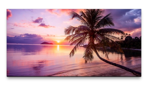 Bilder XXL Sonnenuntergang am Palmenstrand 50x100cm Wandbild auf Leinwand