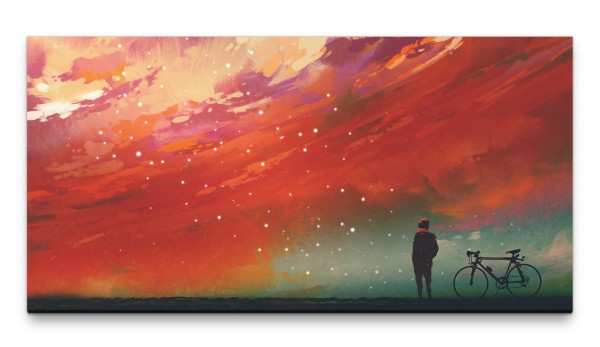 Bilder XXL Mann mit Fahrrad 50x100cm Wandbild auf Leinwand