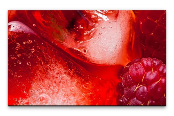 Bilder XXL Eiswürfel mit Himbeeren Wandbild auf Leinwand