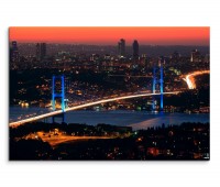 120x80cm Wandbild Istanbul Bosporus Brücke Nacht Lichter