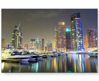 Hafen in Dubai bei Nacht - Leinwandbild