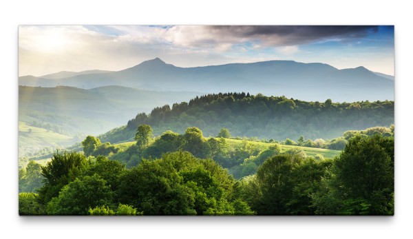 Bilder XXL Grüne Berge 50x100cm Wandbild auf Leinwand