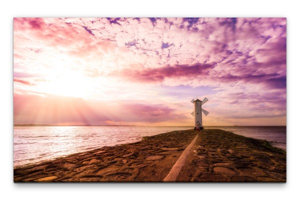 Bilder XXL Windmühle am Meer Wandbild auf Leinwand