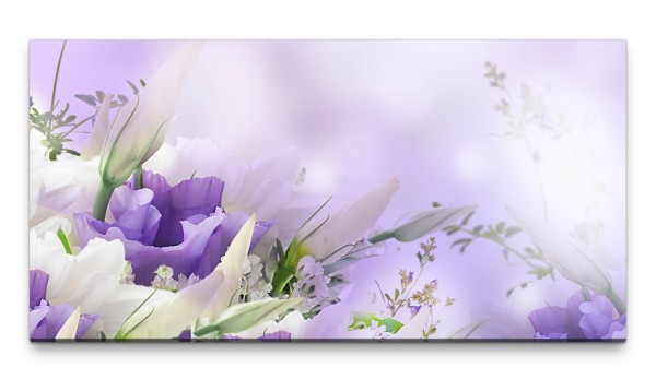 Bilder XXL Blumen lilaweiss 50x100cm Wandbild auf Leinwand