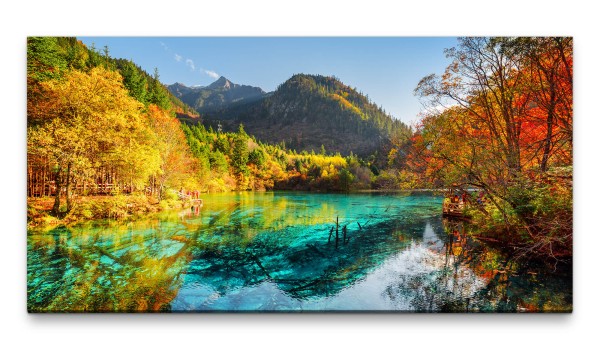 Bilder XXL Chinesischer Bergsee 50x100cm Wandbild auf Leinwand