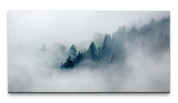 Bilder XXL Bäume im Nebel 50x100cm Wandbild auf Leinwand