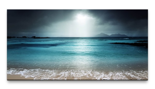 Bilder XXL Strand unter Wolken 50x100cm Wandbild auf Leinwand