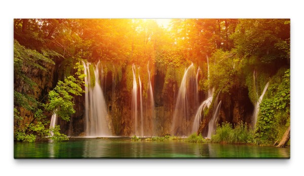 Bilder XXL Wasserfall im Wald 50x100cm Wandbild auf Leinwand