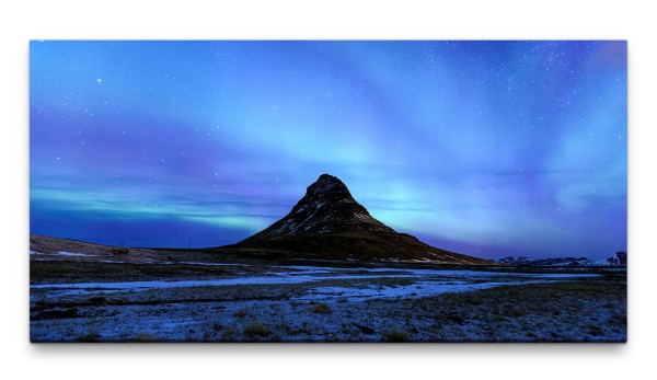 Bilder XXL Berg mit Polarlicht 50x100cm Wandbild auf Leinwand