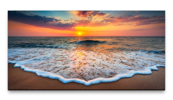 Bilder XXL Strand im Sonnenuntergang 50x100cm Wandbild auf Leinwand