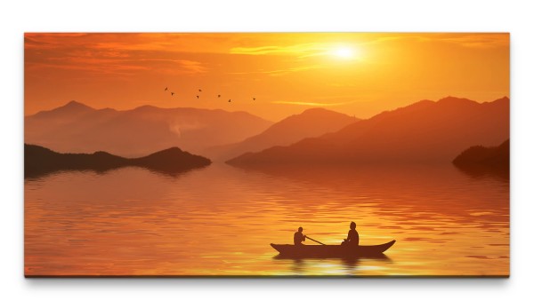 Bilder XXL Ruderboot auf dem See 50x100cm Wandbild auf Leinwand