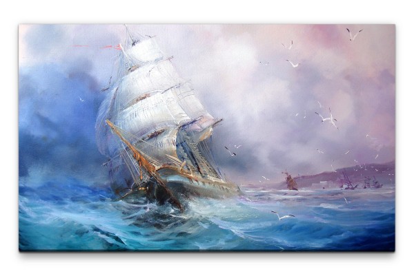 Bilder XXL Segelschiff gemalt Wandbild auf Leinwand