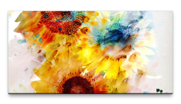 Bilder XXL Sonnenblumen gemalt 50x100cm Wandbild auf Leinwand