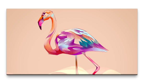 Bilder XXL Flamingo Bunt 50x100cm Wandbild auf Leinwand