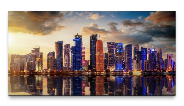 Bilder XXL Qatar Skyline 50x100cm Wandbild auf Leinwand