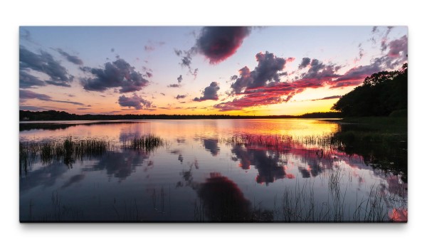 Bilder XXL Sonnenuntergang am See 50x100cm Wandbild auf Leinwand