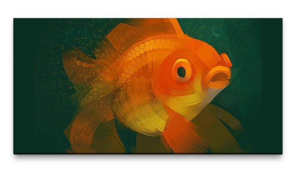 Bilder XXL Goldfisch gemalt 50x100cm Wandbild auf Leinwand