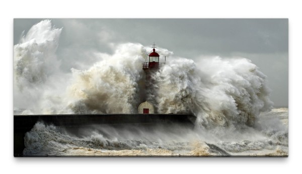 Bilder XXL Leuchtturm in der wilden See 50x100cm Wandbild auf Leinwand