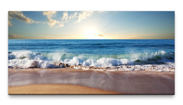 Bilder XXL Wellen am Strand 50x100cm Wandbild auf Leinwand