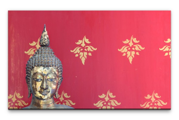 Bilder XXL Buddhafigur vor roter Wand Wandbild auf Leinwand