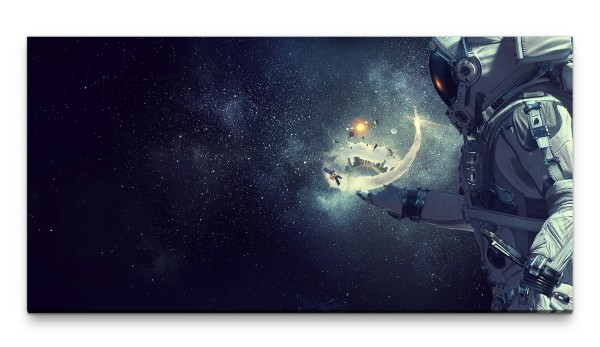 Bilder XXL Astronaut mit Satellit 50x100cm Wandbild auf Leinwand