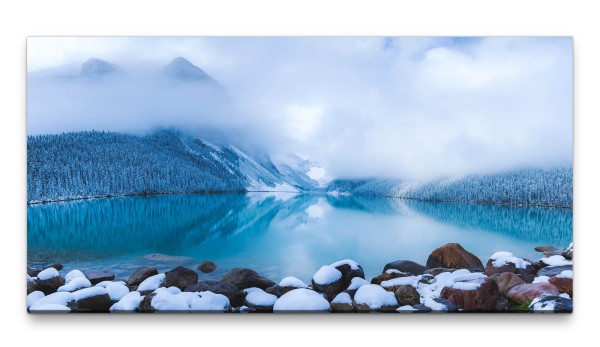 Bilder XXL See im Schnee 50x100cm Wandbild auf Leinwand