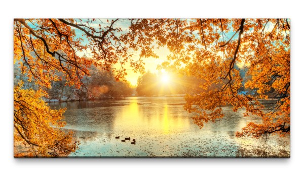 Bilder XXL See im Herbst 50x100cm Wandbild auf Leinwand