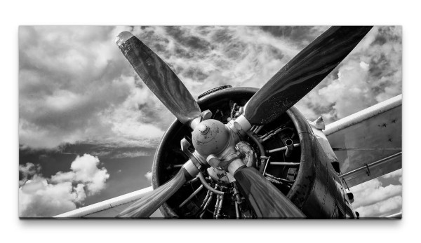 Bilder XXL Flugzeugpropeller schwarz weiss 50x100cm Wandbild auf Leinwand