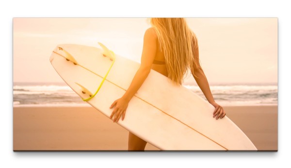 Bilder XXL Frau mit Surfbrett 50x100cm Wandbild auf Leinwand