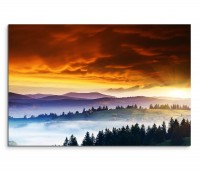 120x80cm Wandbild Ukraine Berge Wald Sonnenuntergang Wolken