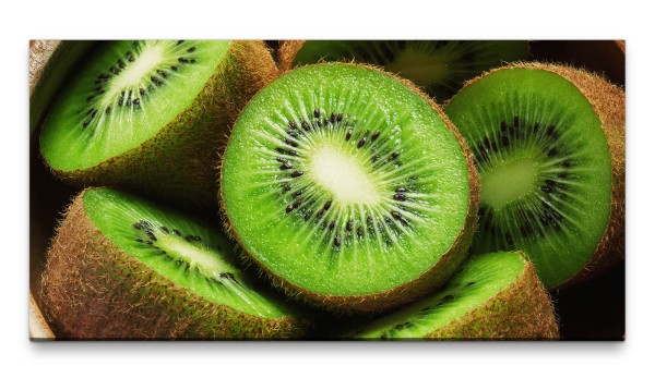 Bilder XXL Aufgeschnittene Kiwis 50x100cm Wandbild auf Leinwand