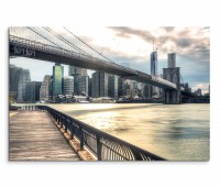 120x80cm Wandbild New York City Wolkenkratzer Brücke Wolken