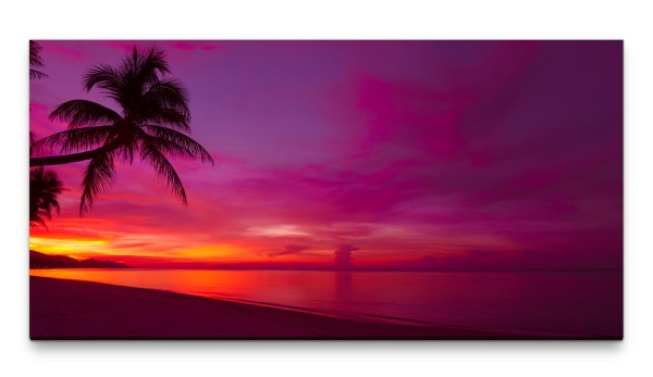 Bilder XXL Sonnenaufgang unter Palmen 50x100cm Wandbild auf Leinwand