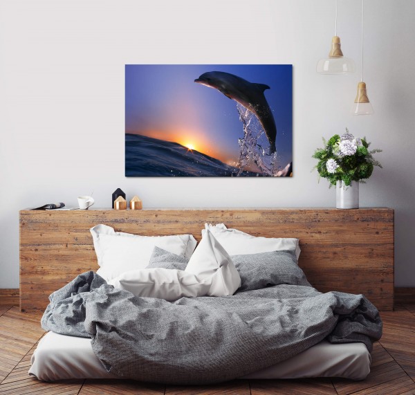 Delfin im Meer mit Wellen Wandbild in verschiedenen Größen