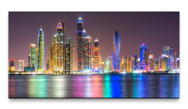 Bilder XXL Dubai bei Nacht 50x100cm Wandbild auf Leinwand