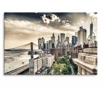 120x80cm Wandbild Manhattan Gebäude Brücke Sonnenuntergang