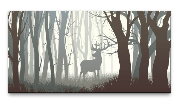 Bilder XXL Hirsch im Wald 50x100cm Wandbild auf Leinwand