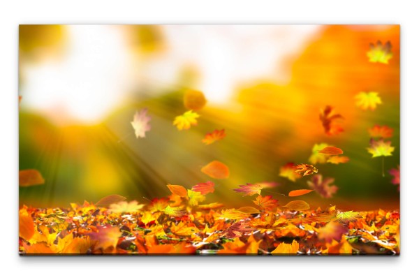 Bilder XXL Fallende Herbstblätter Wandbild auf Leinwand