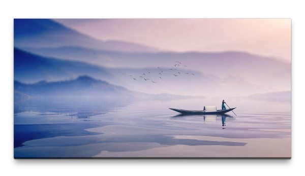 Bilder XXL Mann im Boot 50x100cm Wandbild auf Leinwand