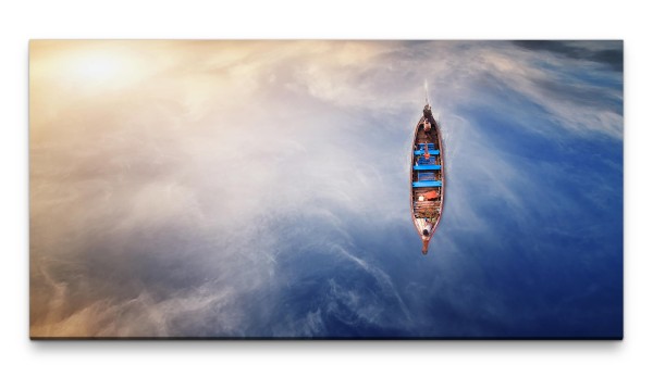 Bilder XXL Ruderboot im Nebel 50x100cm Wandbild auf Leinwand