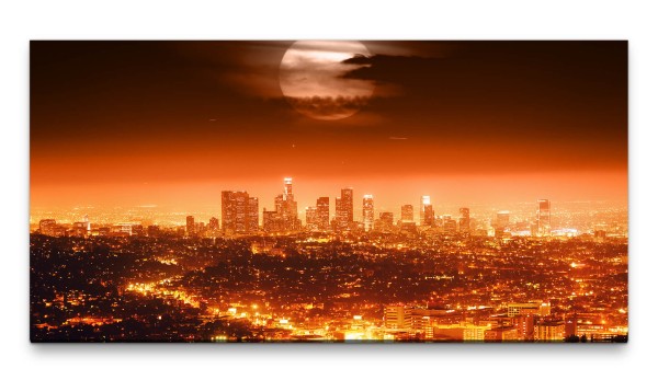 Bilder XXL Skyline mit Vollmond 50x100cm Wandbild auf Leinwand